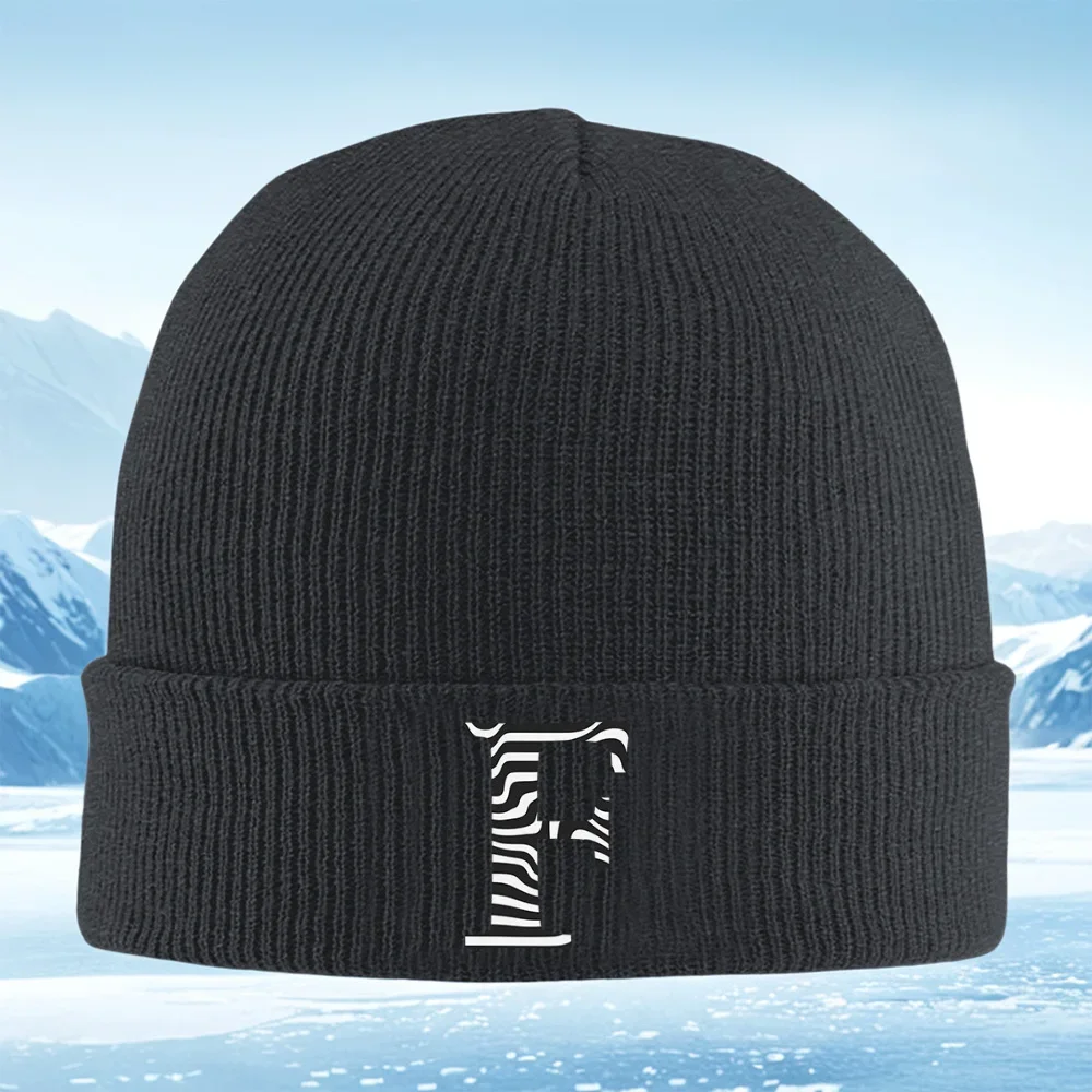 2026 Zebra pattern wavy lines bold graphic Men Women Unisex Knitted Hat Beanie Pullover Cap Winter Thermal Warm Christmas Outdoo