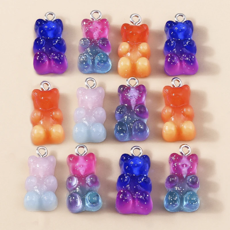 10Pcs Candy Color Bear Pendant Charms for Necklace Bracelet Earrings Jewelry Making Diy Findings Resin Bears Christmas Making