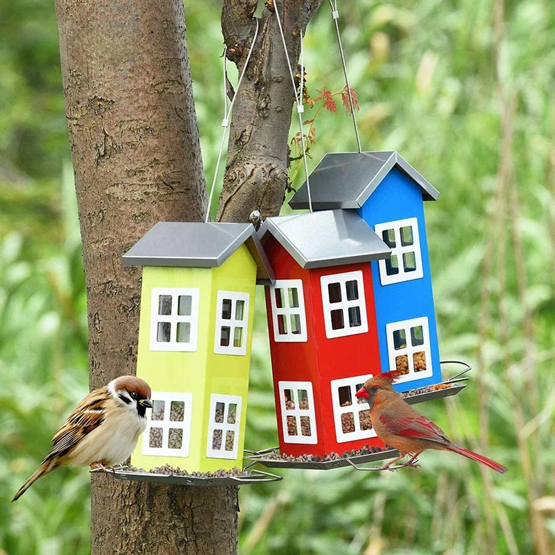 Colorful Bird Feeder House Shape Weather Proof  Suction Cup Outdoor Birdfeeders Hanging Birdhouse for Outside Garden Pet Product