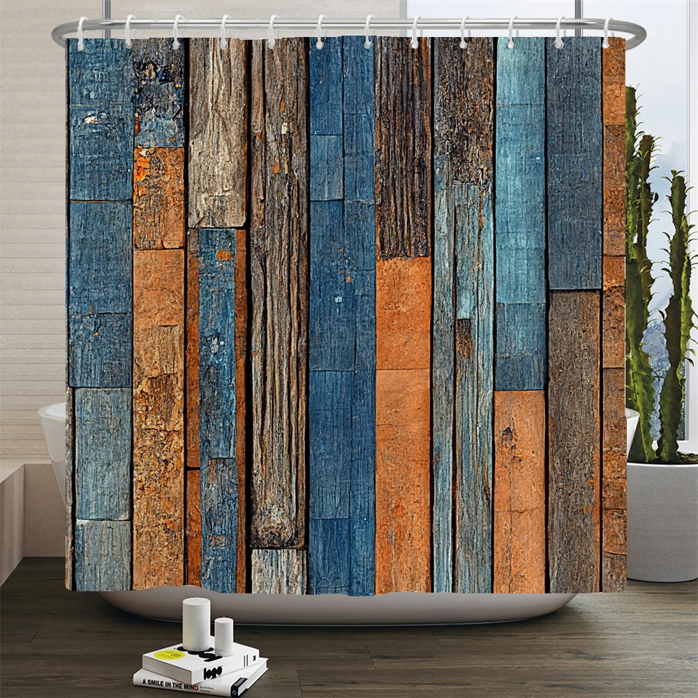 Rustic Shower Curtain, Vintage Vertical Wood Planks Distressed Rustic Hardwood Design,Fabric Bathroom Curtain Decor with Hooks