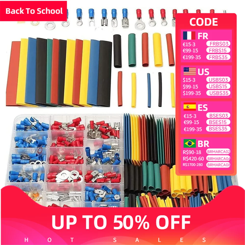 

Обжимной соединительный кабельный изоляционный терминал, 350 обжимных клеммных разъемов + комбинации термоусадочных изоляционных рукавов 328 2:1