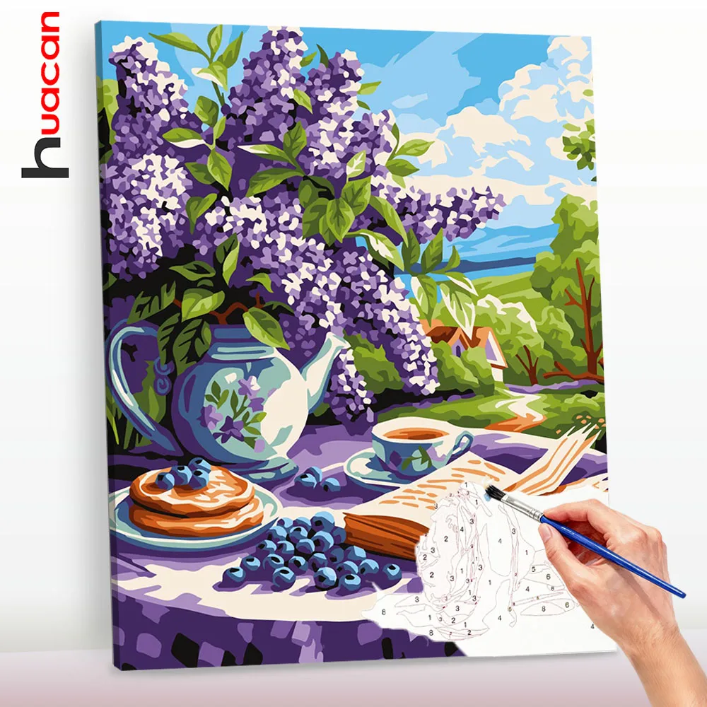 Huacan Blumen-Malset nach Zahlen, DIY-Malerei nach Zahlen, Neuheiten, handgemachtes Geschenk mit Früchten, Wanddekoration ﻿ ﻿ ﻿