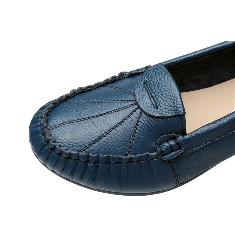 TRAF zapatos planos de piel sintética azul marino para mujer, sandalias de punta cerrada con cabeza redonda de primavera, zapatos elegantes Vintage de oficina para mujer