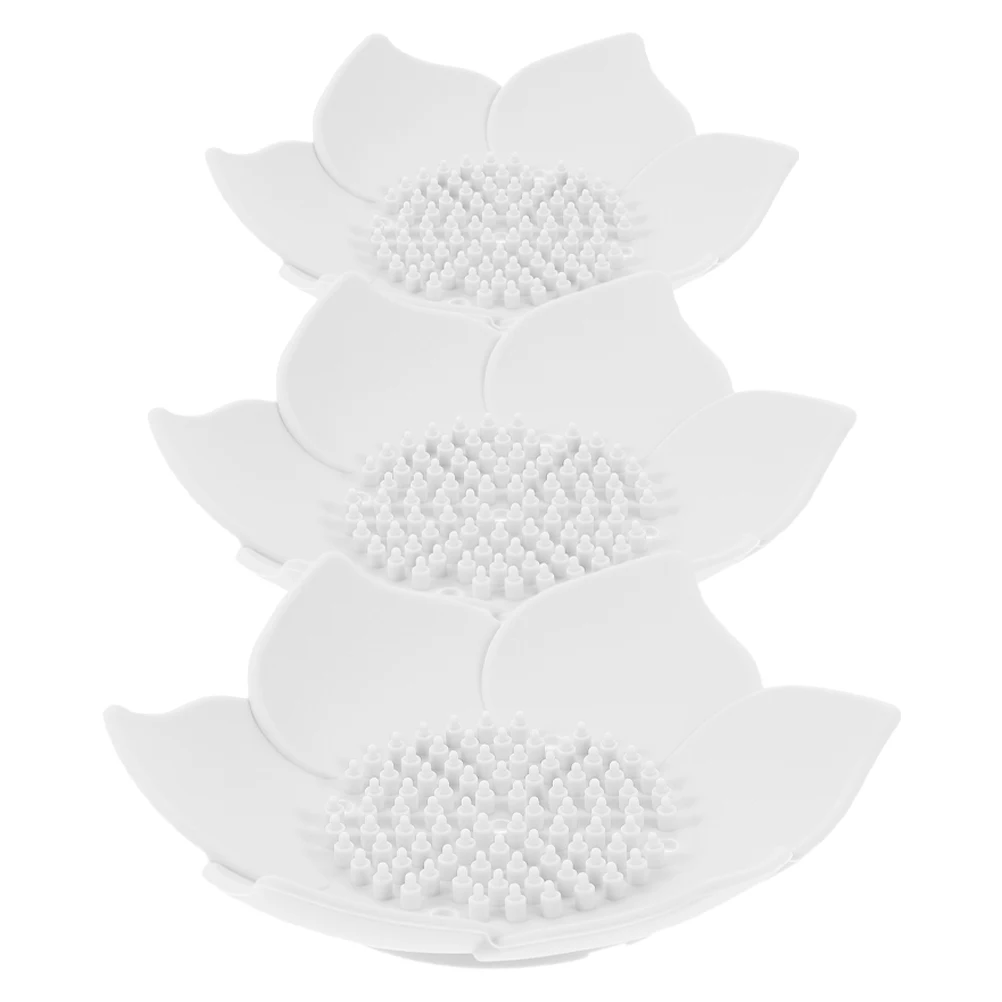 

3Pcs Silicone Soap Dish Lotus Leaf Shape Drain Tray Bathroom Shower Kitchen Soap Holder Shower Organizer Shampoo Bars Holder,