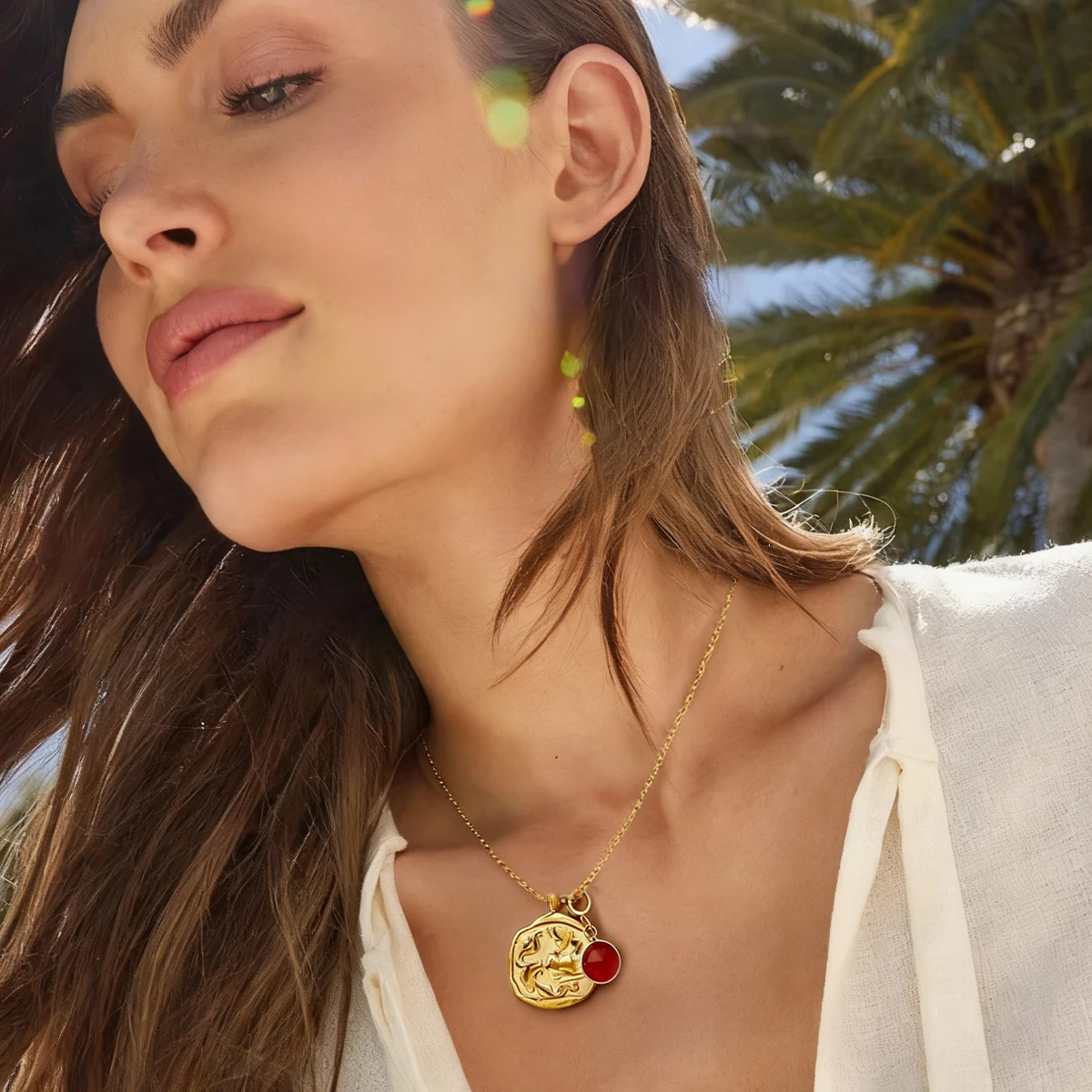 

Twelve Constellations Natural Birth Stone Round Pendant Stainless Steel Necklace Vacuum Electroplating 18k Real Gold Wholesale