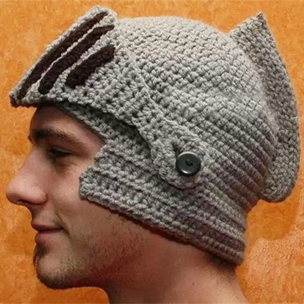 Men Hat Windproof Knight Knit Beard Hats Handmade Woolen Yarn Knitwear Headgear