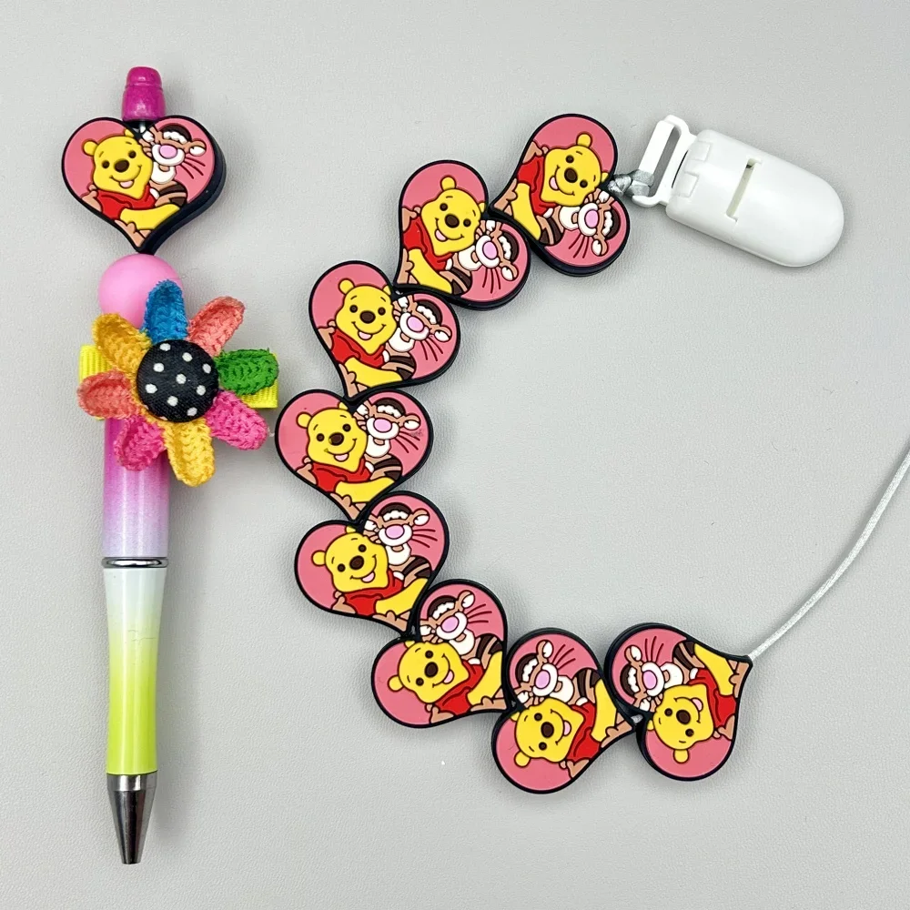 10PC DIY การ์ตูนยอดนิยมซิลิโคนลูกปัดจุกนมลูกปัดปากกาเครื่องประดับลูกปัดโฟกัสซิลิคอนเกรดอาหารสําหรับของเล่นเด็ก