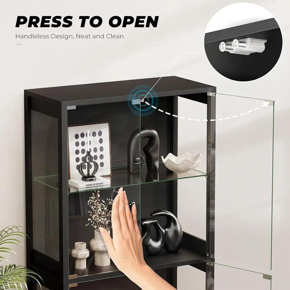 4-Tier Glass Curio Cabinet with Adjustable Shelves, 3-Color Light & Human Body Sensor, Black view 5