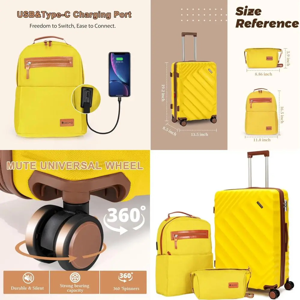 

Yellow 3-Piece Expandable Luggage Set with TSA Lock, 22 Carry-On, ABS Hard Shell, Spinner Wheels