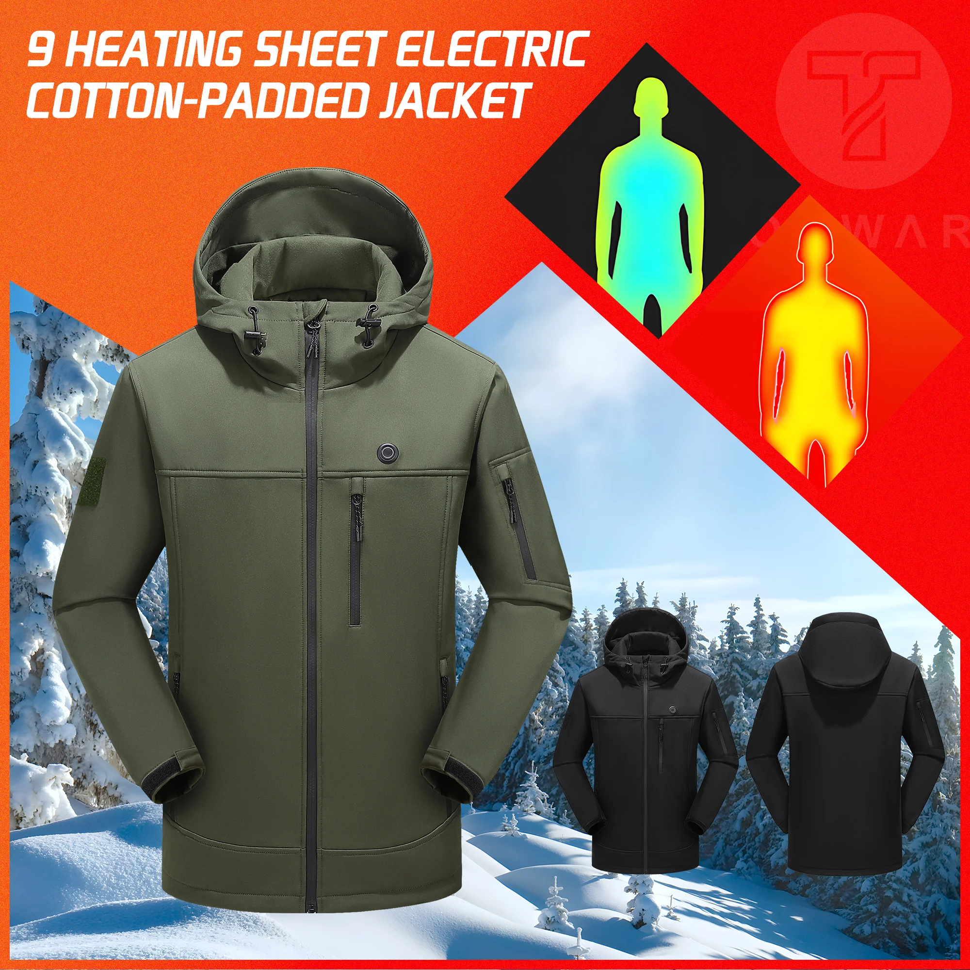 TODWARM Heated Jacket Camping Hiking Jacket Heating Motorcycle Jacket USB Electric Heating Skiing Clothes