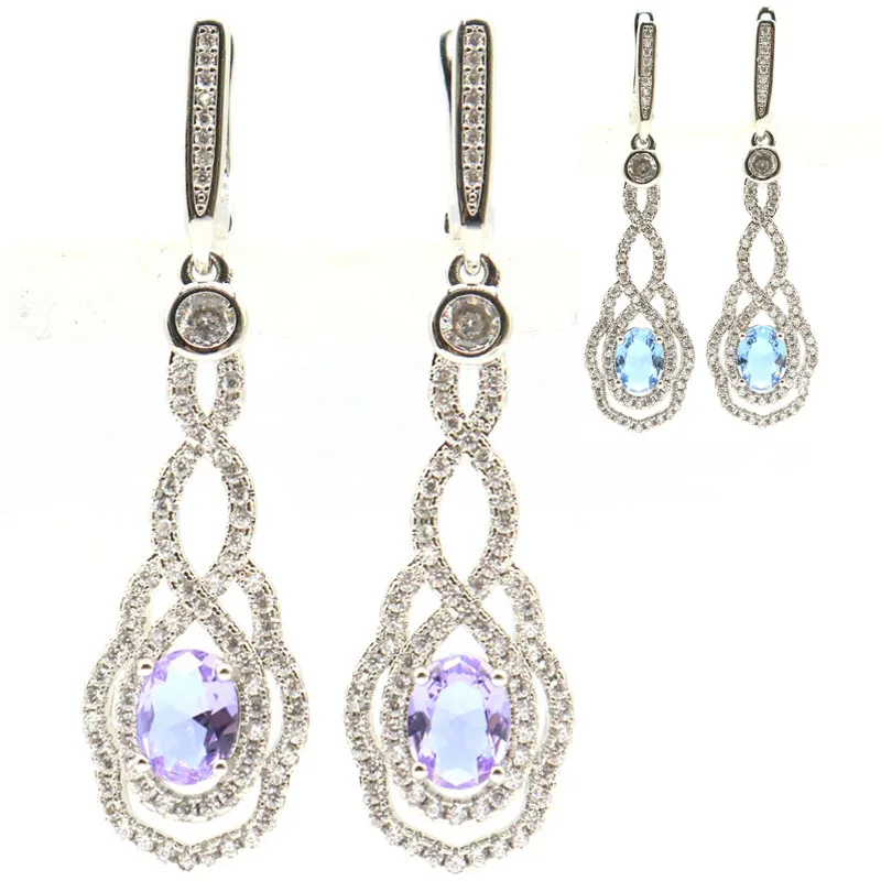 

50x14mm Fancy Color Changing Alexandrite Topaz Zultanite White CZ Ladies Party Silver Earrings