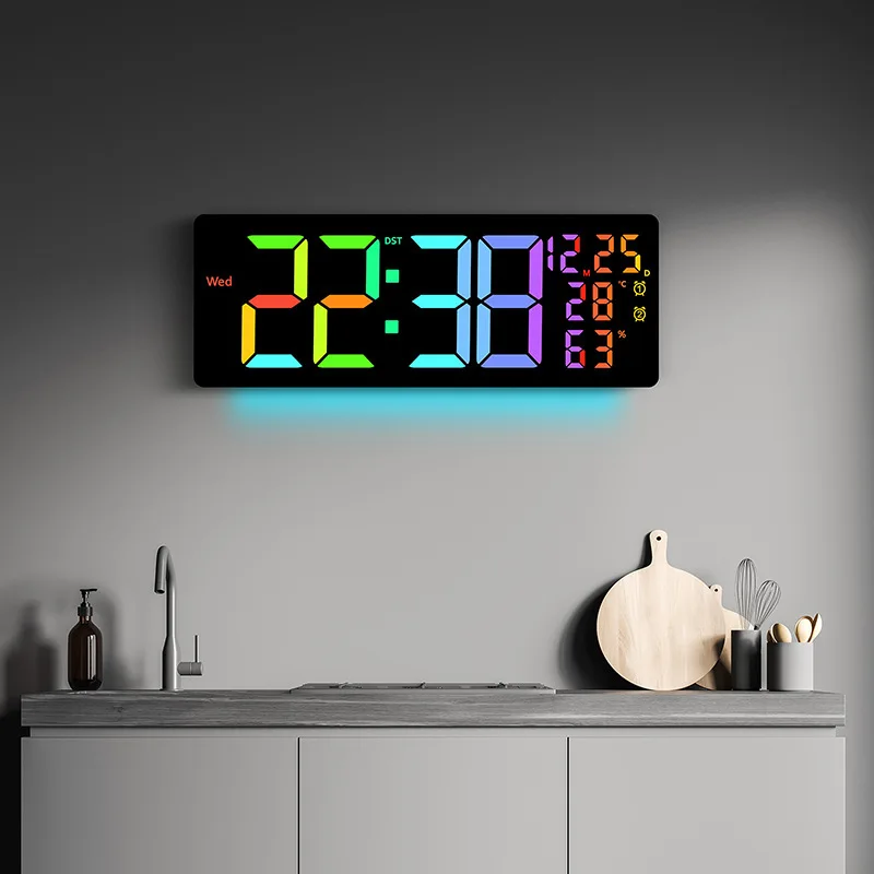 LED Symphony Wall Clock RGB Color Changing Living Room Wall Clock Display Multifunctional Alarm Clock Large Size 6669RGB