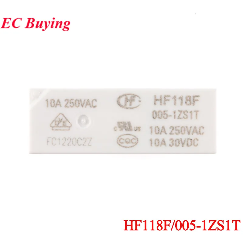 2Pcs/1pc HF118F 10A Relay 005-1ZS1T 012-1ZS1T 024-1ZS1T HF118F-012-1ZS1T 5VDC 12VDC 24VDC DC 5V 12V 24V 5Pin Power Relais Rele