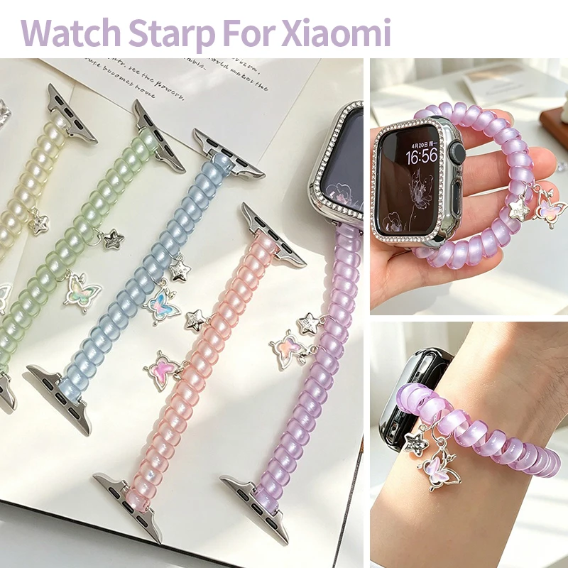 Cute Telephone Wire Strap for Mi Band 10 9 8 8Pro Shiny Butterfly Star Elastic Band for Redmi Watch 6 5 4 for Xiaomi Watch S4 S3