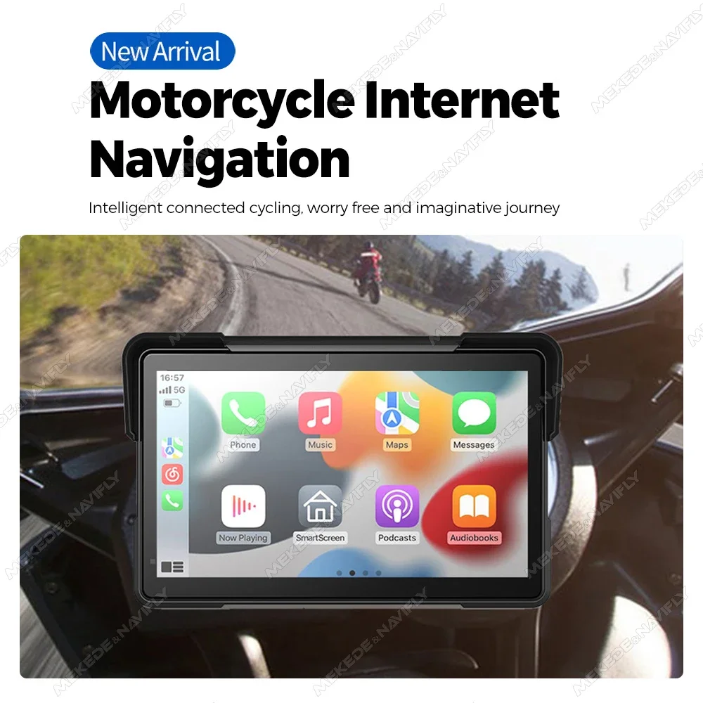 

7inch touch screen Portable Motorcycle GPS Navigation IP67 Waterproof Wireless CarPlay Android Auto DVR 4K+2K line control TPMS