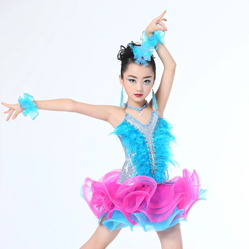 Latin Dance Dress Dance Competition Children Professional for Girls Ballroom Modern Waltz Tango Cha Dresses Kids Costumes