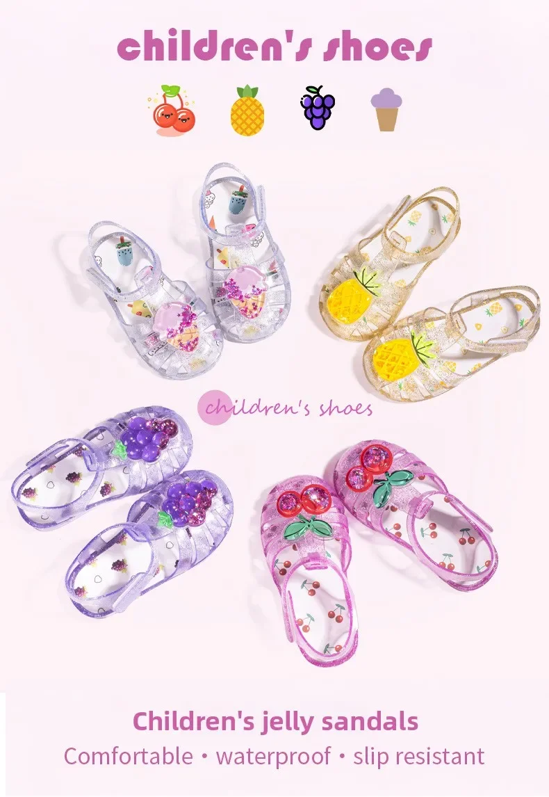 Modische Sommer-Neuheit: Kinder-Jelly-Sandalen, Trendige Süße Strandschuhe, Mädchen-Cartoon-Frucht-Sandalen, Schüler-Kristallschuhe – Detail 2