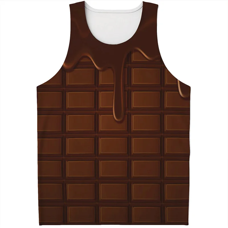 Fashion Food Chocolate 3D Printed Tank Top For Men Summer Sleeveless Vest Street Casual Tops Oversized T-shirt Children Tees