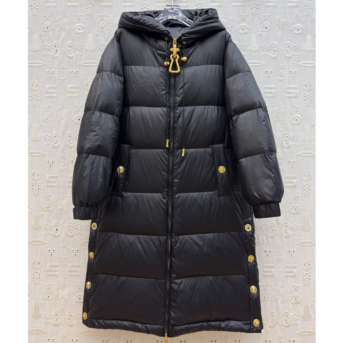 سترة شتوية نسائية لعام 2025 بطول 90 سم، طلاء PU، مشبك معدني، دافئ، بقلنسوة، Y2K موضة جديدة، حمالة صدر سترة عالية الجودة #5