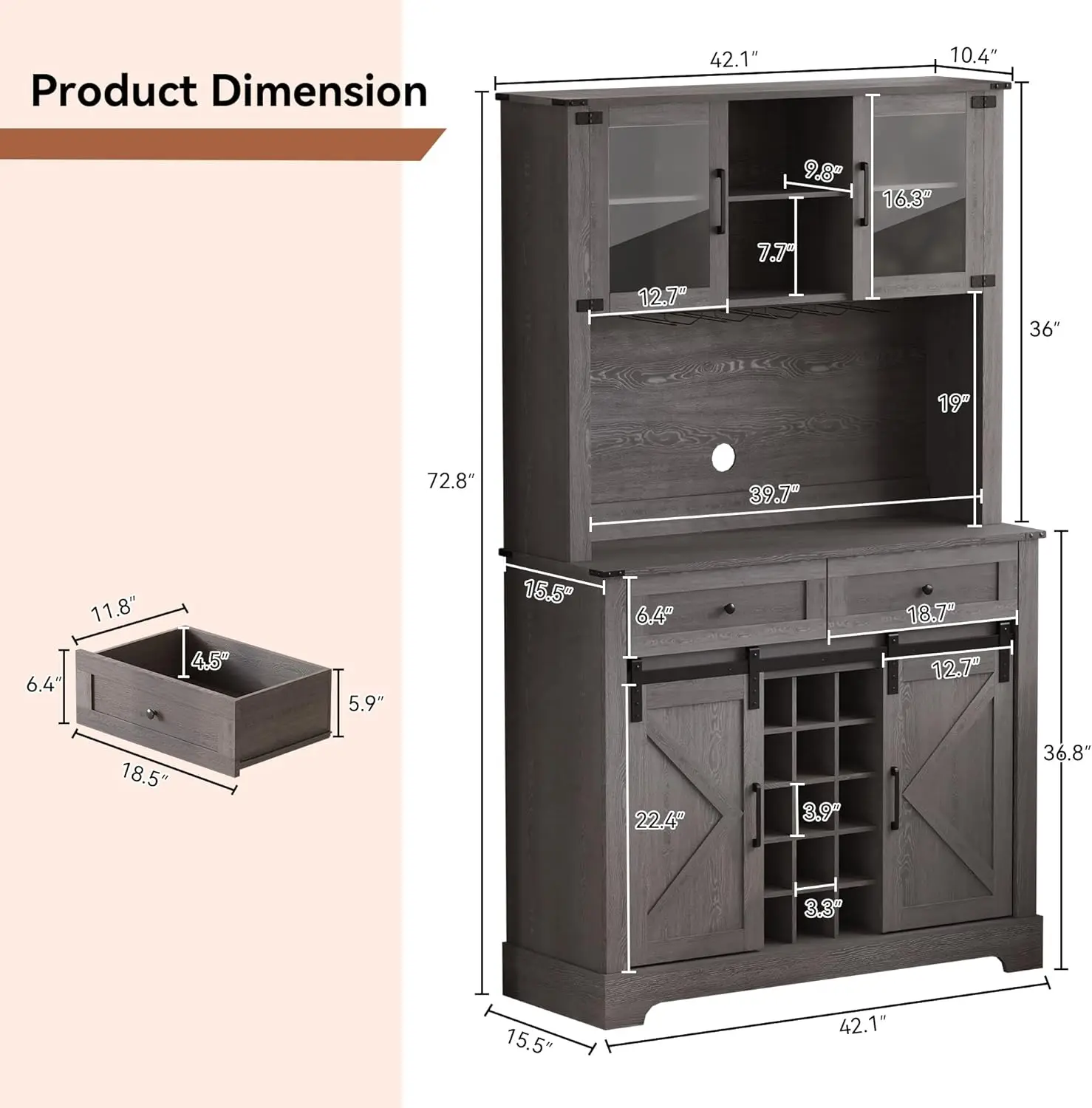 ARTPOWER Wine Bar Cabinet with Sliding Barn Door, 72