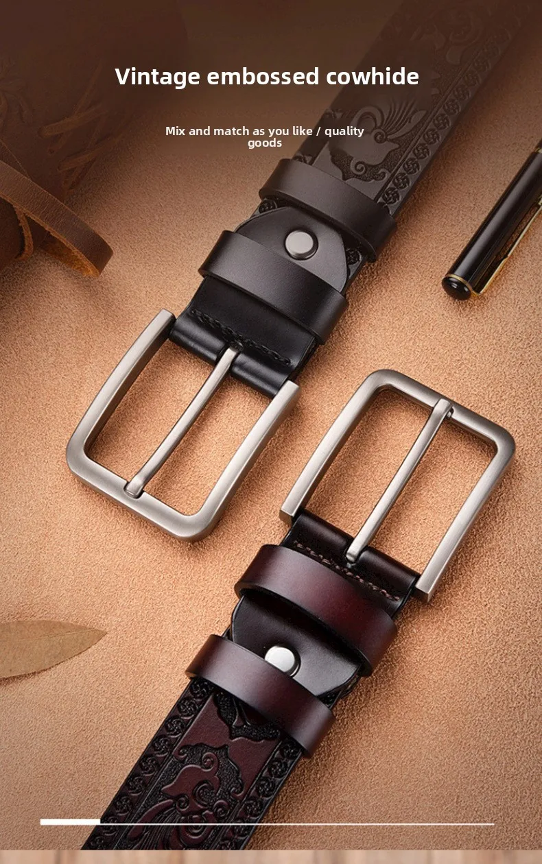 Europäischer und Amerikanischer Retro-Prägungsgürtel für Herren, Cross-Border-Stil Schwarzer Multifunktionaler Ledergürtel, 3,8 cm. – Detail 1