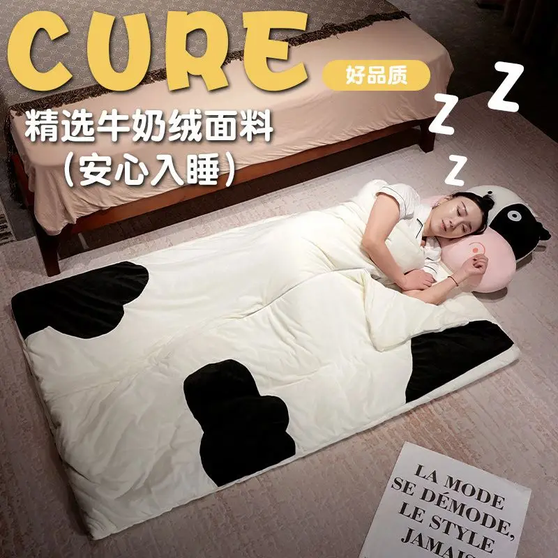 Sleeping Bag Cute Cartoon Panda Print Soft Milk Velvet Warm Cozy Foldable Portable For Adults Indoor Camping Hiking