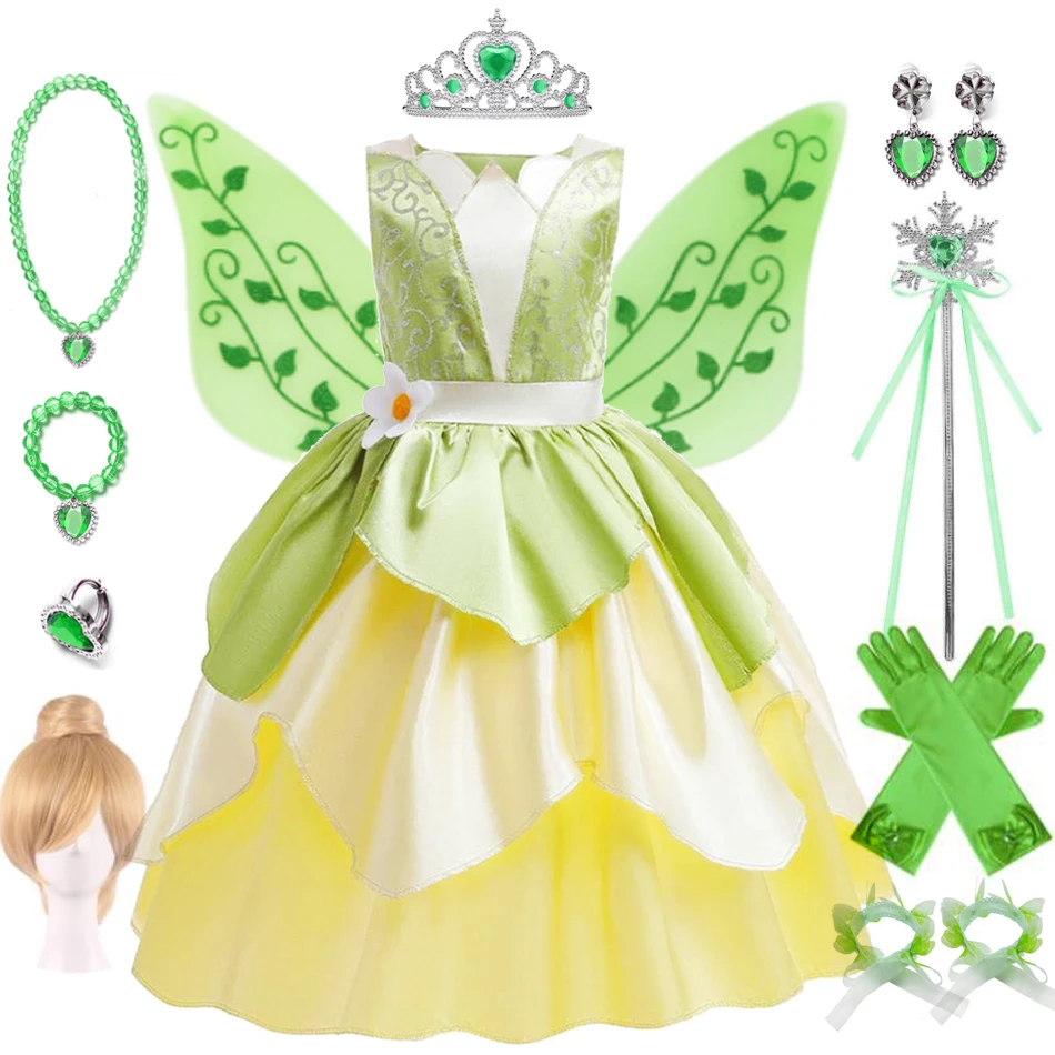 Tiana Costume Girl Dress Up Princess Girls Cosplay Role Playing Party Costumes Children Sleeveless Carnival Princess  Dresses