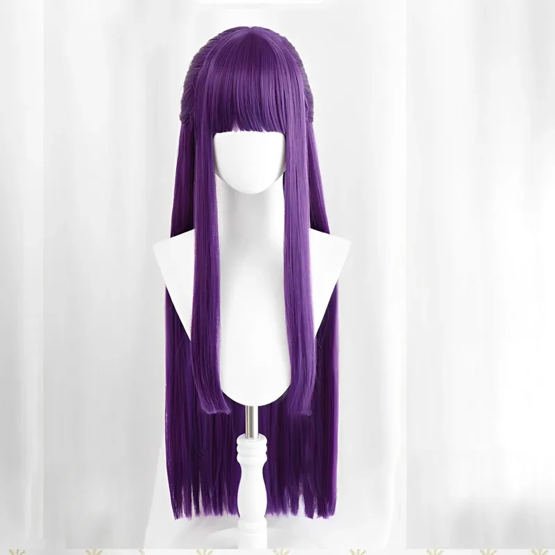DY20Peluca de Cosplay de helecho de alta calidad, pelucas rectas de color morado oscuro de Anime, pelo sintético resistente al calor, pelucas de juego de rol de Halloween 25