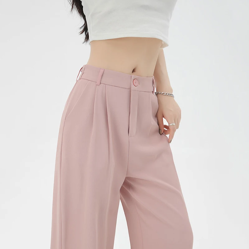 ربيع الخريف عالية الخصر مستقيم دعوى السراويل النساء الكورية نمط فضفاض واسعة الساق السراويل امرأة جيب الصلبة السراويل مكتب السيدات