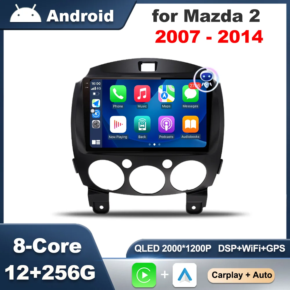 

GPS Navigation Android OS 9 inch Car Audio Multimedia Player Wireless Carplay For Mazda 2 2007 - 2014 Auto Accessories Head Unit