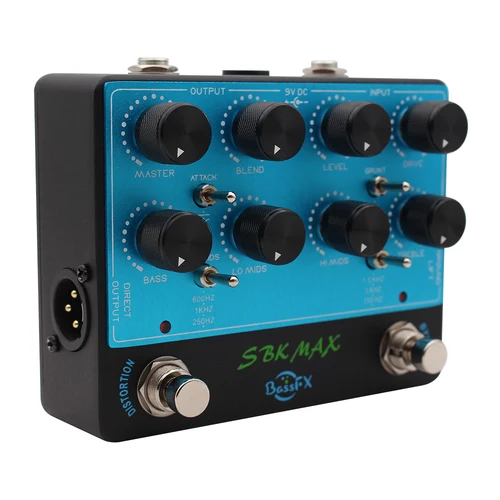 Imagen 2 del producto Fanmuzk SBK MAX Pedal de preamplificador para bajo eléctrico con distorsión, EQ de 4 bandas, emulación de gabinete de altavoz y salida DI