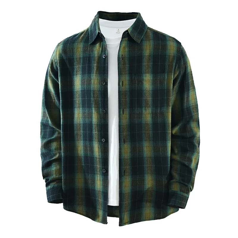 

Loose Fit Plaid Long Sve Men's irt Faionable Casual Artistic Sle Japanese Trendy Top Cotton Retro Sle Daily Wear