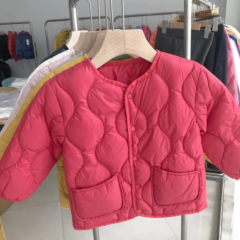 0-10℃ Oversized Autumn Winter Kids Puffer Jackets Ultra Light Child Duck Down Coat Toddler Buttons Outerwear for Baby Girls