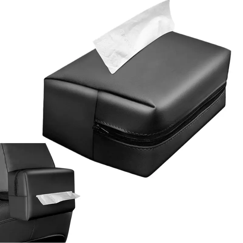 Car Armrest Box Tissue Holder PU Leather Auto Backseat Tissue Box Smooth Zipper Tissue Storage Tool For Car Headrest Dashboard