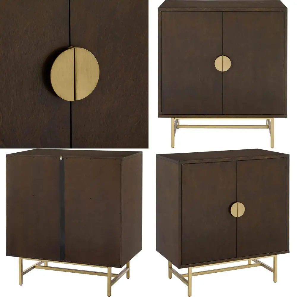 

Коричнево-золотой шкаф для хранения с полками и винной полкой