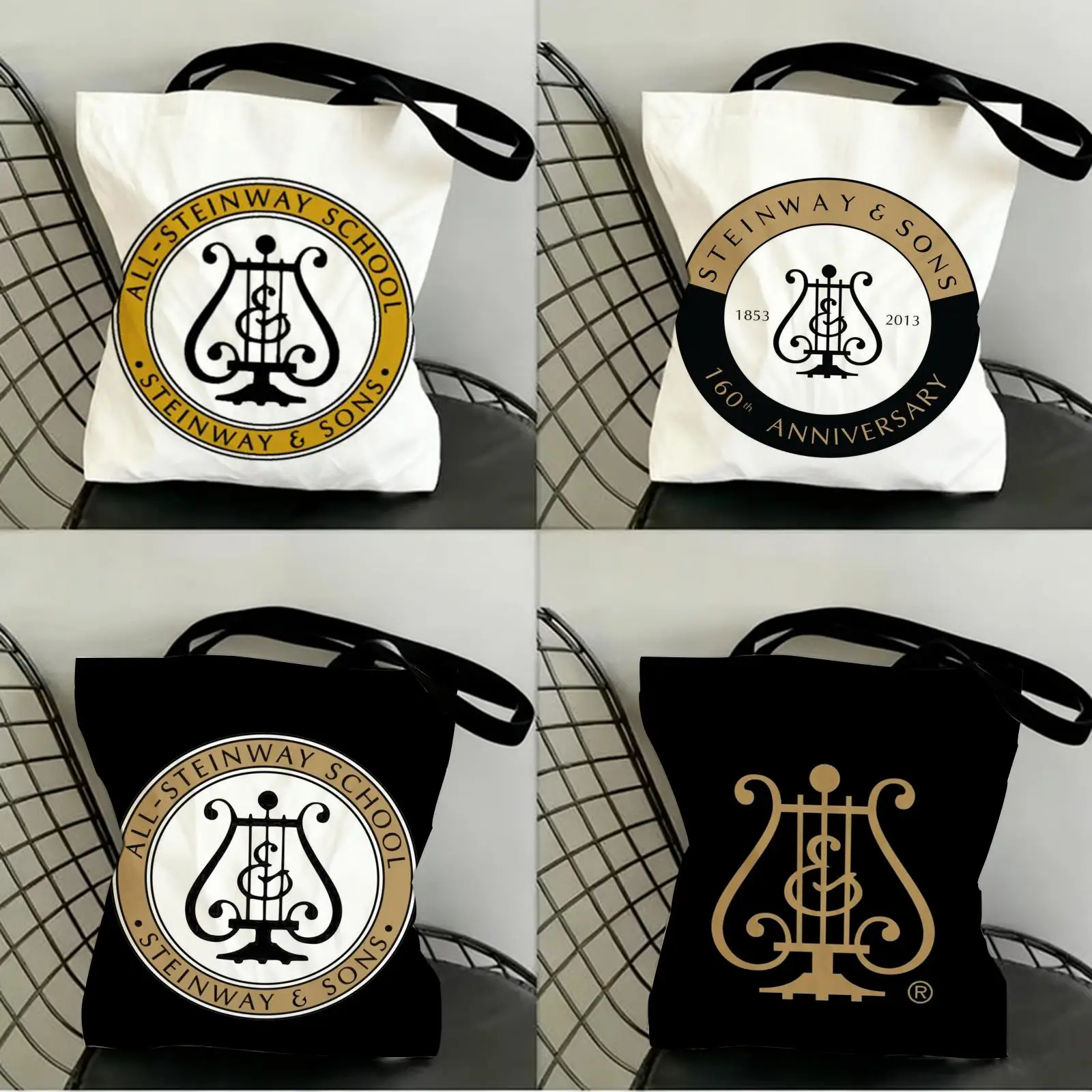 

S-Steinway & S-Sons Storage Bags Canvas Double-Sided Print Shopping Bag Large Capacity Aesthetic Reusable Tote Bag