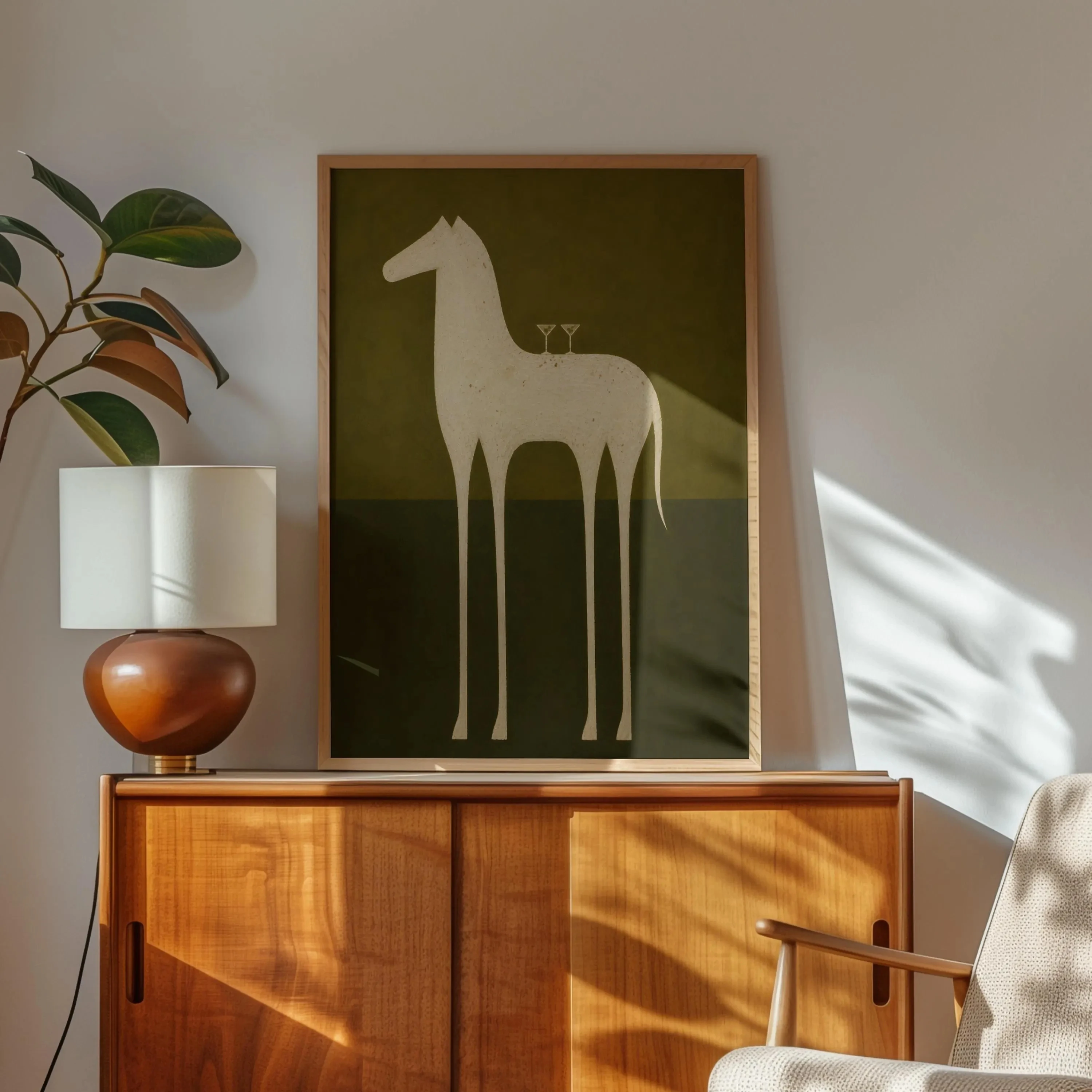 Abstract Horse Wall Art, Martini Glasses Poster, Minimalist Horse Art Print