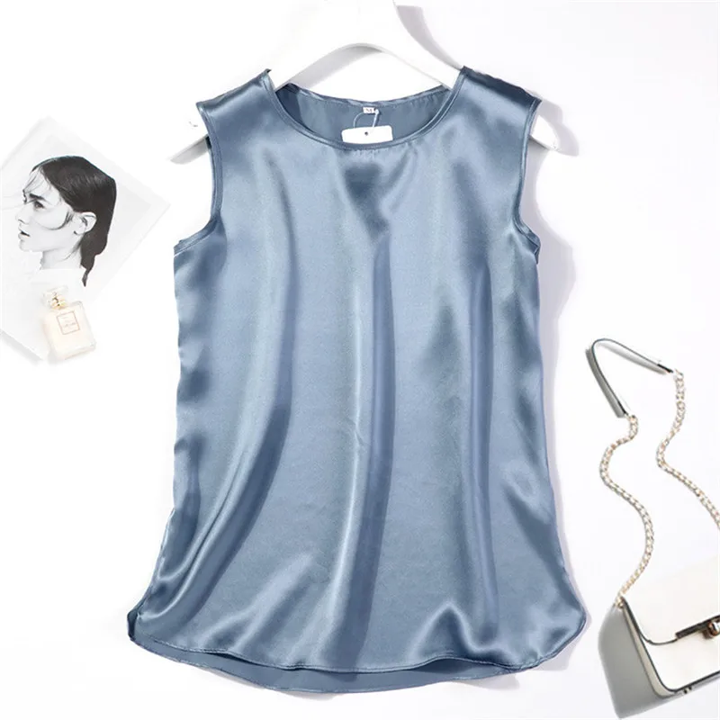 blusas de talla grande ice silk Blouses Tops elegant Satin Shirts 2024 Summer Chiffon Silk Sling Vest moda plus size feminino