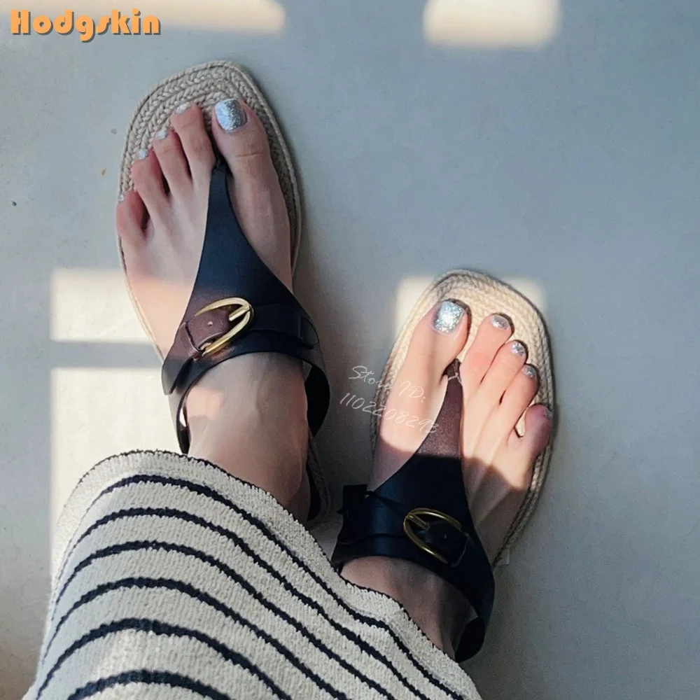 

Weaving Flat with Slippers Clip-toe Metal Buckle Straw Flip-flops Pull-on Roman Sandals Women Summer Fashion Casual Shoes 2025