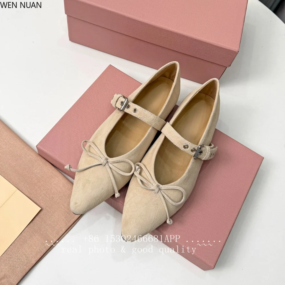 Retro French Marie-Jean shoes for women 2026 autumn flat heel pointed toe one-piece buckle bow detail shallow toe single shoe