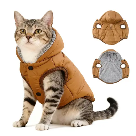 Abrigo cálido con capucha para gatos pequeños y medianos, chaqueta de lana acogedora para invierno, ropa a prueba de viento para cachorros y gatitos, disfraz de Pug Sphynx