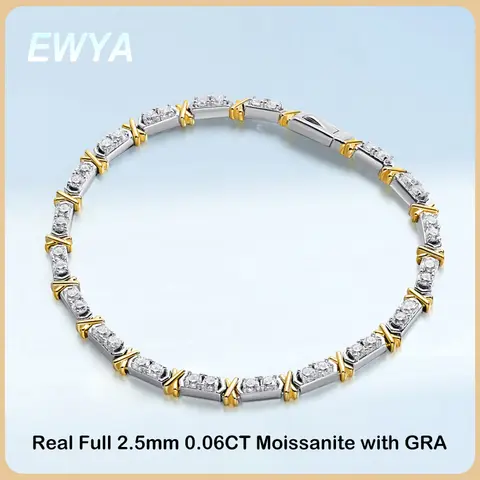 12 별자리 천연석 남성 팔찌 - 처녀자리와 물고기자리 커플 우정 보석 팔찌 21_하트알리 EWYA 풀 2.5mm 0.06CT D 컬러 모이사나이트 다이아몬드 테니스 팔찌, 남녀공용 S925 실버 용수철 버클 손목 링크 팔찌