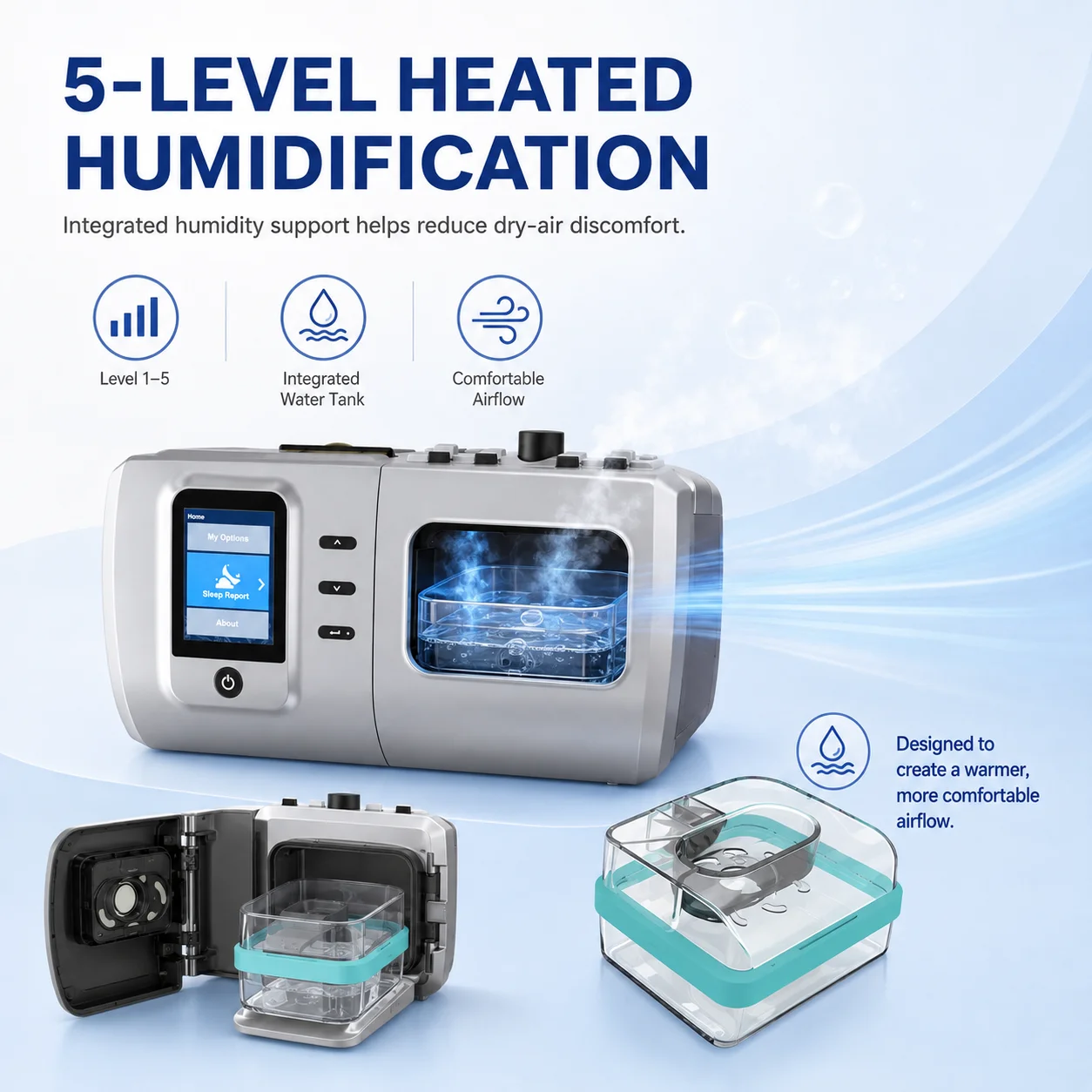 Resoxy DS6 Auto CPAP Machine Automatic Pressure Adjustment Device For Sleep Heated 28dB Low Noise with SD-card For Home Travel