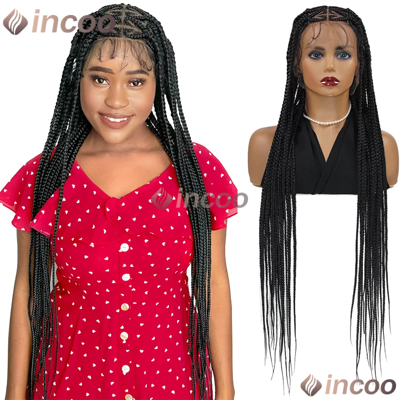 36 "الدانتيل الجبهة الباروكات الاصطناعية للنساء كورنو على شكل قلب الباروكات صندوق الضفائر الدانتيل الباروكات مع شعر الطفل #3