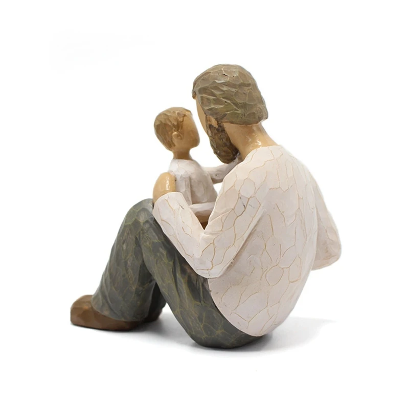 Resin Decor Father Son Miniature Family Figurine Ornament Modern Sculpted for Home Garden Outdoor Decoration Father's day Gift f