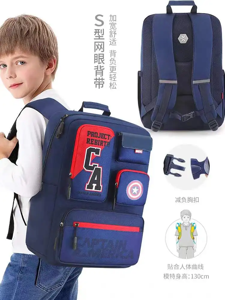 Disney School Bag For Boys Grade 3-6 Spider Man Iron Man Captain America Primary Student Shoulder Orthopedic Backpack Mochila