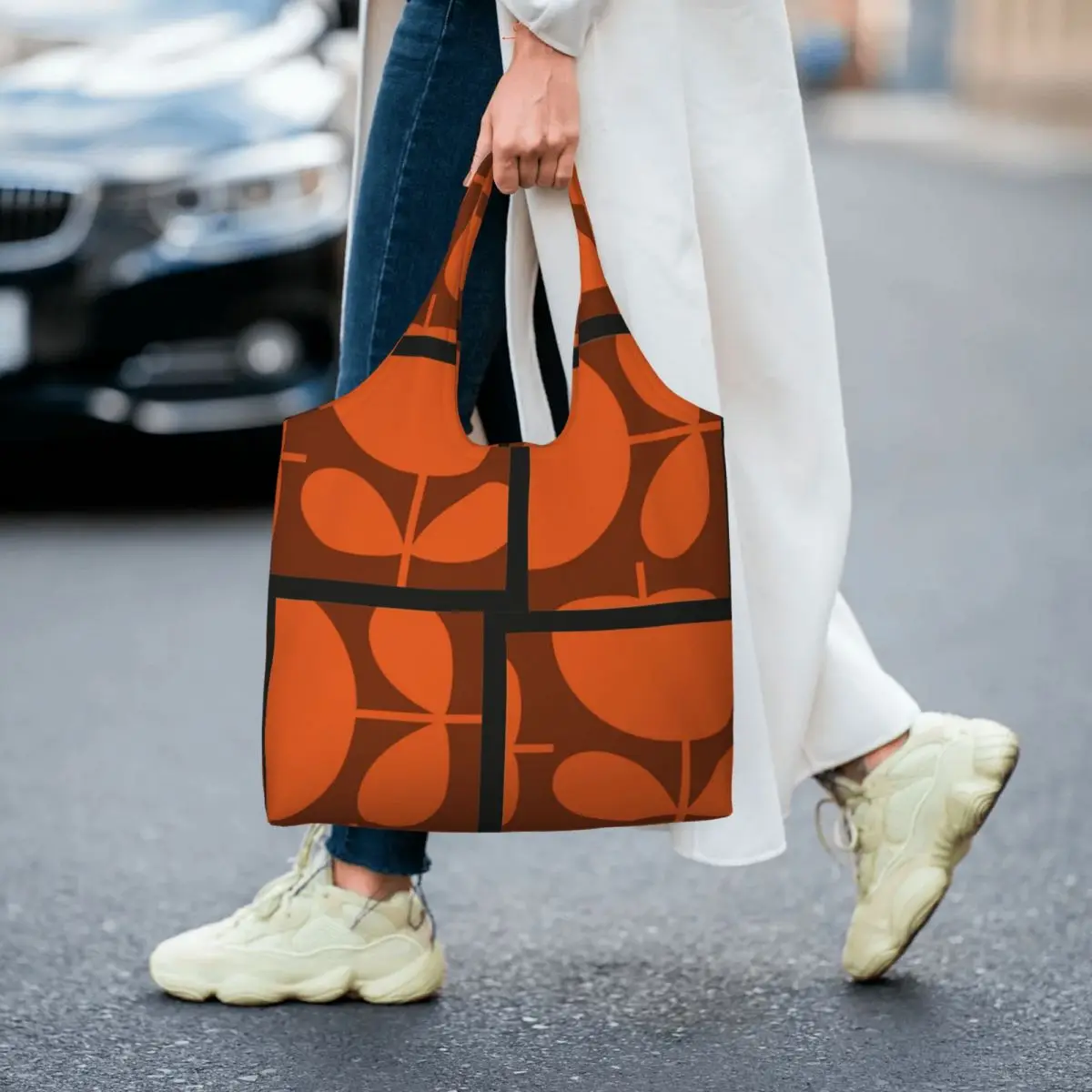 Custom Reusable Print Orange Orla Kiely Shopping Bag Women Canvas Shoulder Tote Bag Portable Groceries Shopper Bags Handbags