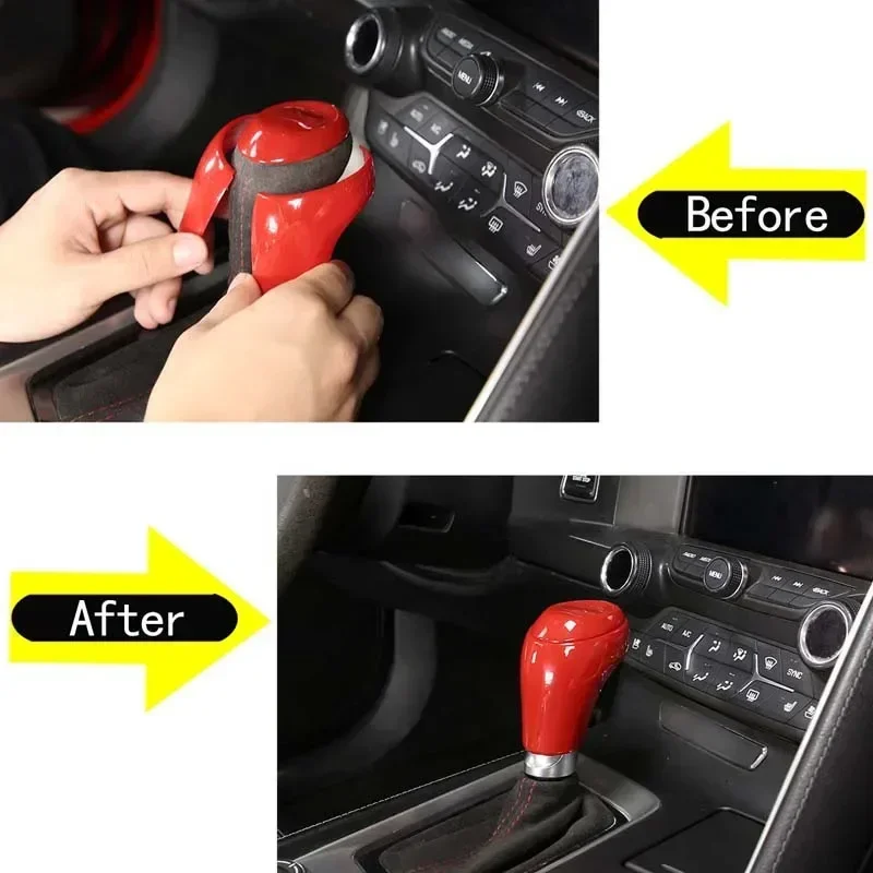 For 2014-19 Chevrolet Corvette C7 ABS Carbon Fiber Car Styling Car Center Console Gear Shift Head Cover Sticker Car Accessories