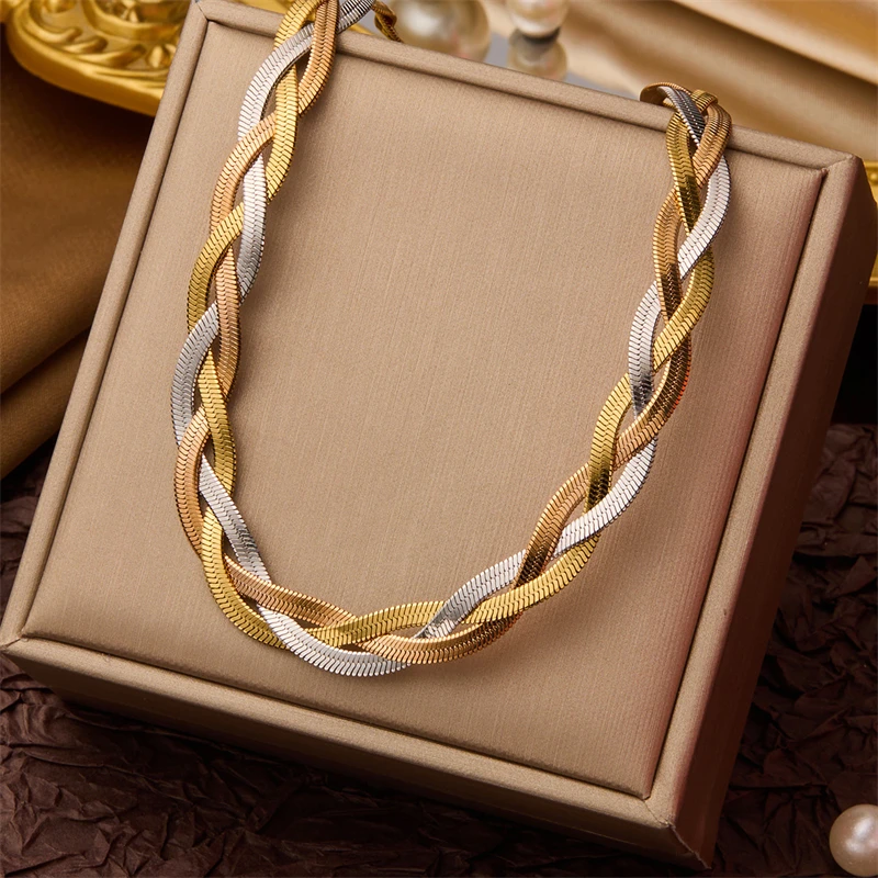 316L Stainless Steel New Fashion Upscale Jewelry Multicolor Twist Weaving Snake Bone Chain Choker Necklaces & Pendants For Women