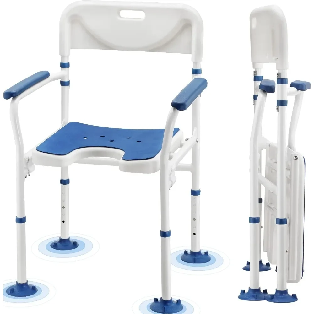 

Shower Chair with Arms and Back 350 LB, Folding Bath Chair Adjustable, Shower Seat Cutout Shower Chair for Elderly, Disabled